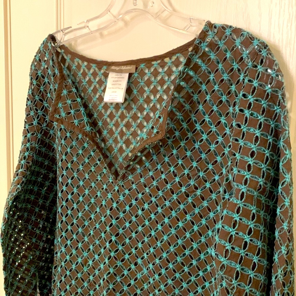 Sz L Tommy Bahama Brown and Teal Geometric summer pool party vacay Dress used - Picture 10 of 17